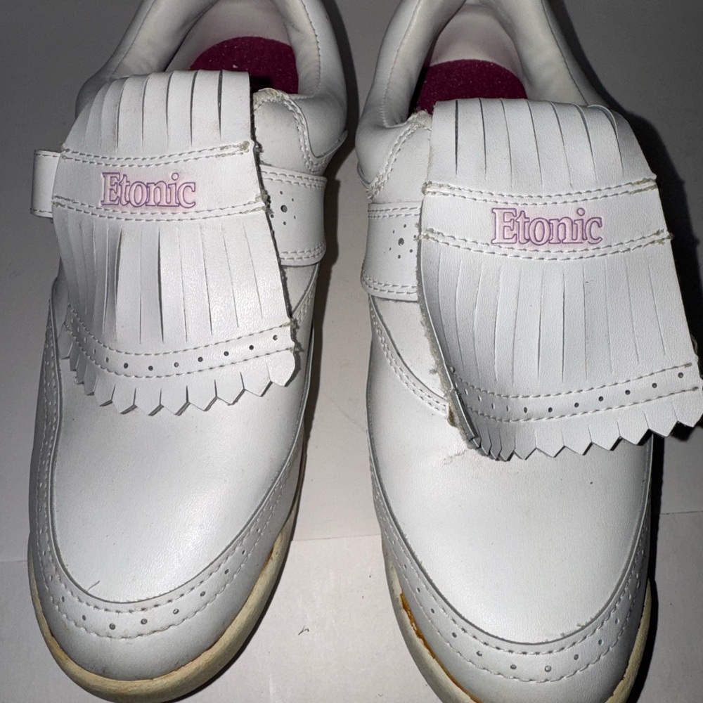 ETONIC SOFT SPIKES GOLF SHOE ST 8805 W/ KILTIE VINTAGE WHITE WOMEN'S SZ 8.5 M